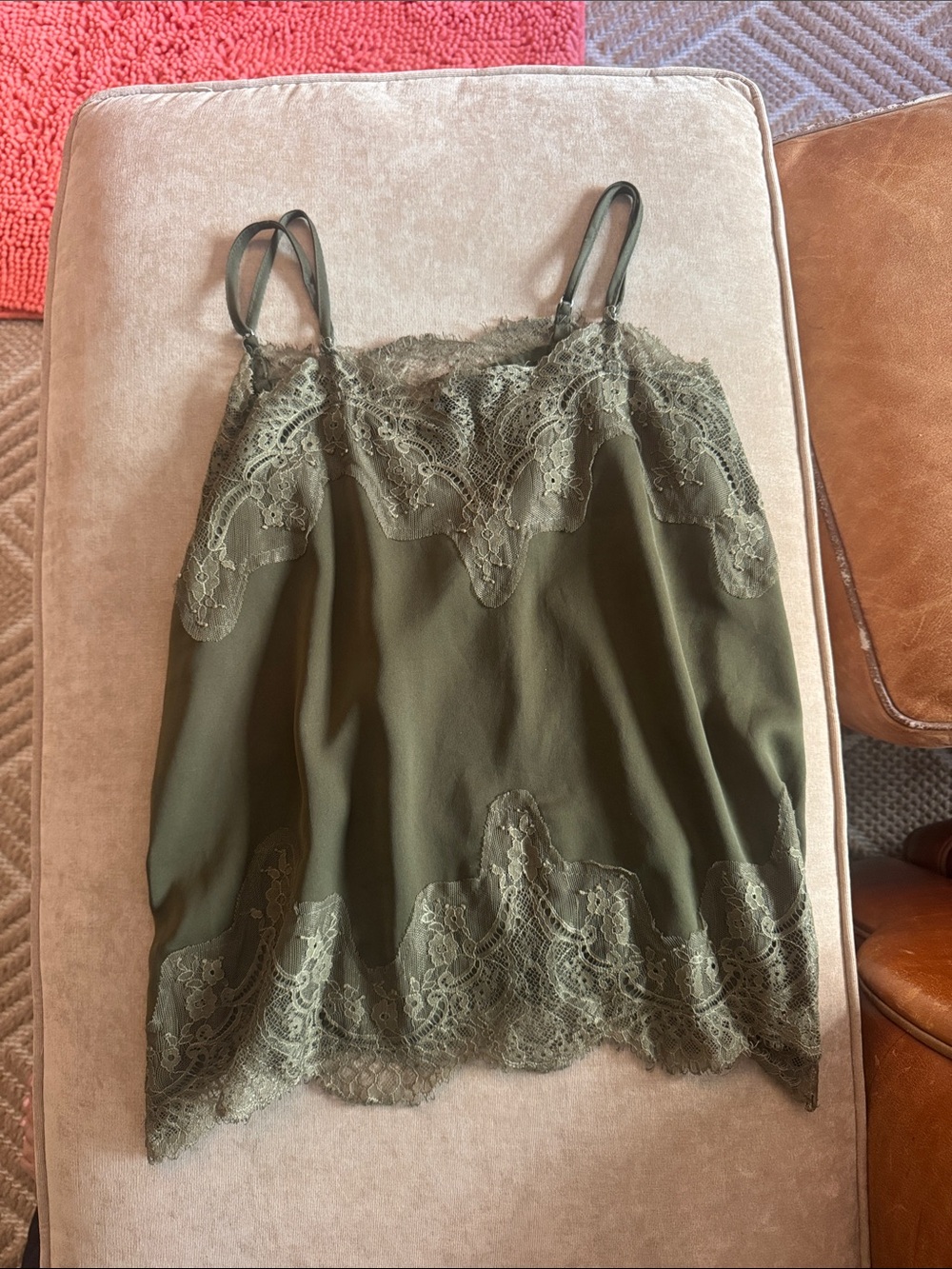 Olive Lace-Trim Camisole with Adjustable Straps